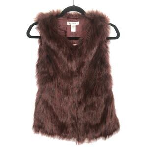 Say What? Size XS Faux Fur Vest Burgundy & Black Front Hook Closure Glam